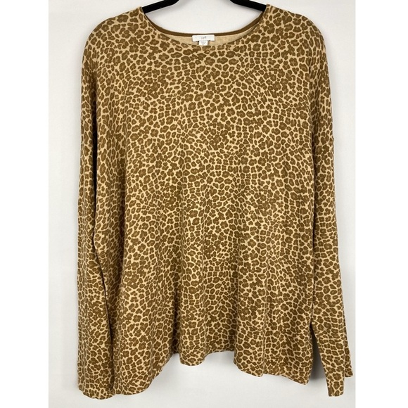 J Jill Lightweight Knit Leopard Print Long Sleeve‎ Sweater Top, Brown - XL Tall - Picture 1 of 6